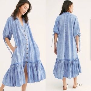 Free People Maya Midi Shirtdress size S
